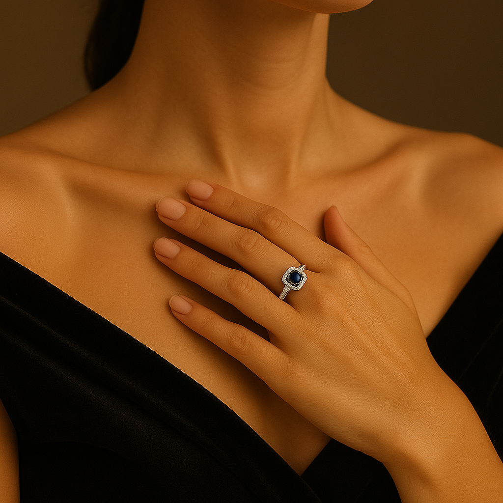 925 Sterling silver Midnight Blue Halo Silver RingStarlight Serenity Silver Ring - Image 2