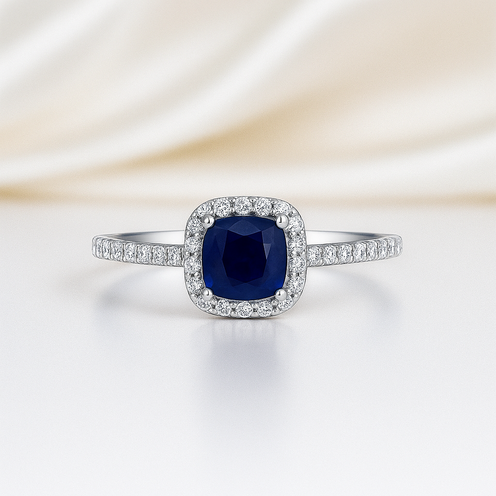 925 Sterling silver Midnight Blue Halo Silver RingStarlight Serenity Silver Ring - Image 3