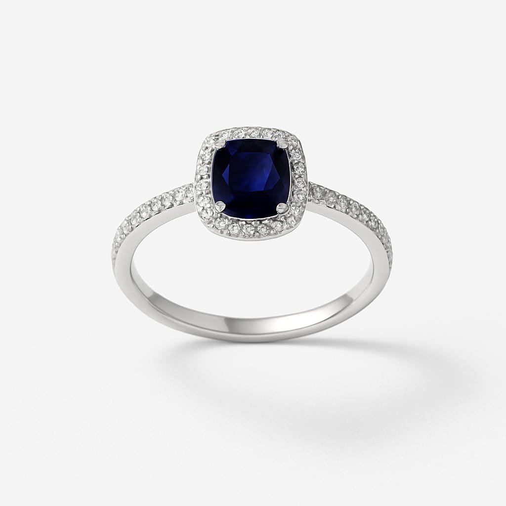 925 Sterling silver Midnight Blue Halo Silver RingStarlight Serenity Silver Ring - Image 5