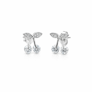 92.5 Sterling Silver Cherry Stud Earrings with CZ Stones | Cute Silver Earrings for Women & Kids | 925Gram