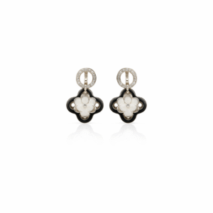 92.5 Sterling Silver Floral Drop Earrings with Black & White Enamel | Elegant Silver Earrings | 925Gram