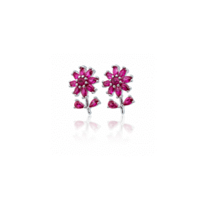 92.5 Sterling Silver- Pink Blossom Silver Earrings | Floral Gemstone Design
