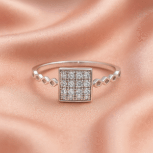 92.5 Sterling Silver Square Cluster Diamond-Cut Ring CZ-stone