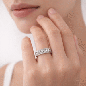 92.5 Sterling Silver Dual-Row Bezel Set Band Ring – CZ Stones