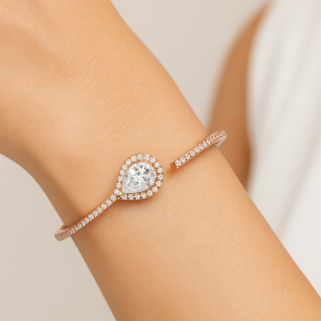 92.5 silver rose gold Teardrop ladies Bracelet with zicron stone - Image 2