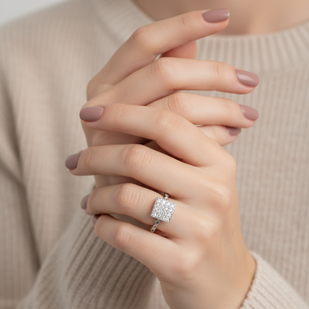 92.5 Sterling Silver Square Cluster Diamond-Cut Ring CZ-stone - Image 5