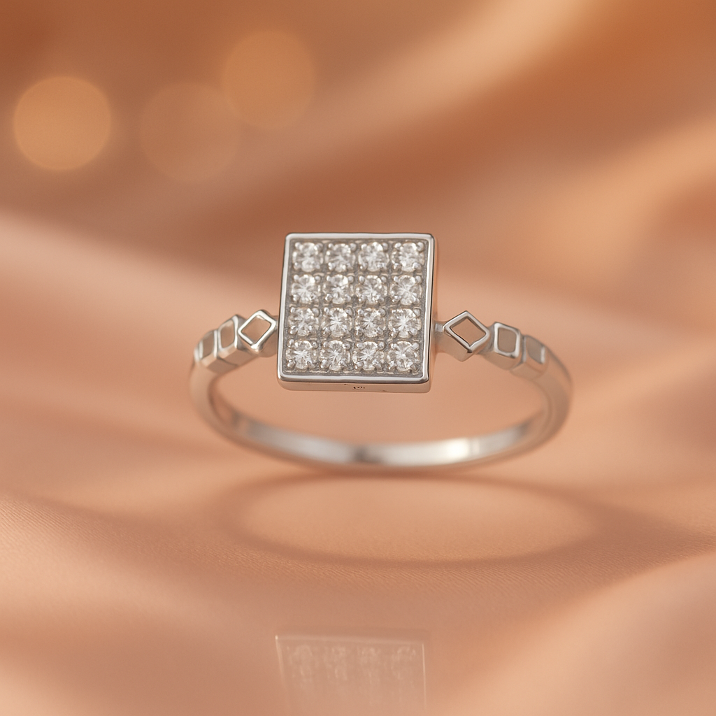 92.5 Sterling Silver Square Cluster Diamond-Cut Ring CZ-stone - Image 3