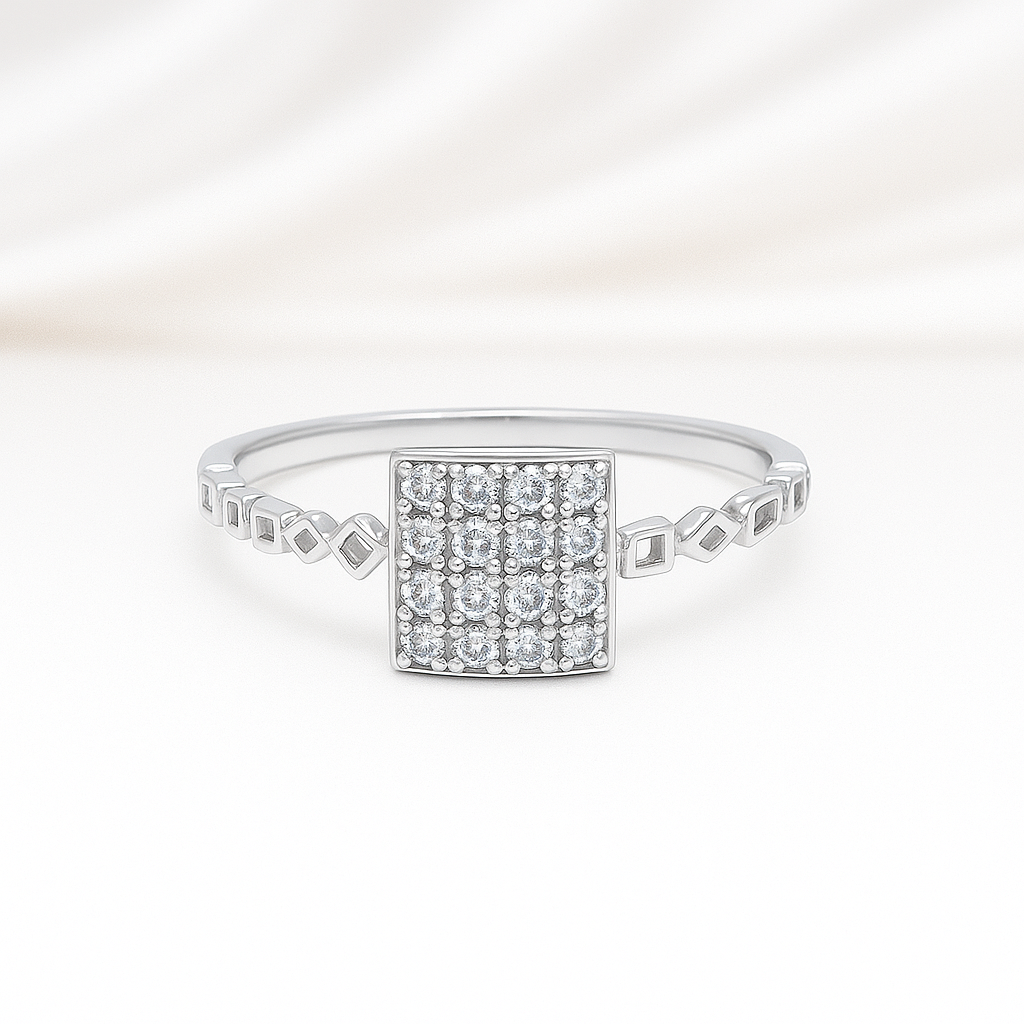 92.5 Sterling Silver Square Cluster Diamond-Cut Ring CZ-stone - Image 4