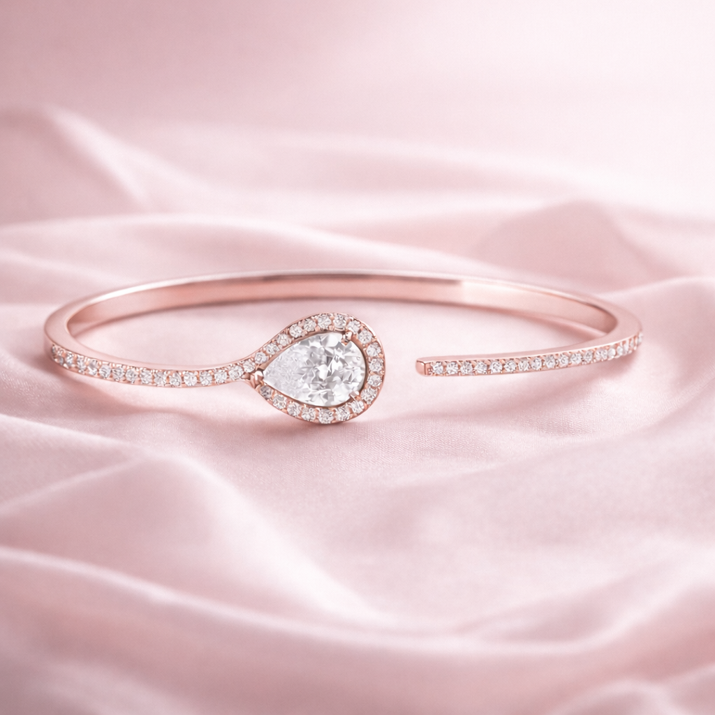 92.5 silver rose gold Teardrop ladies Bracelet with zicron stone - Image 4