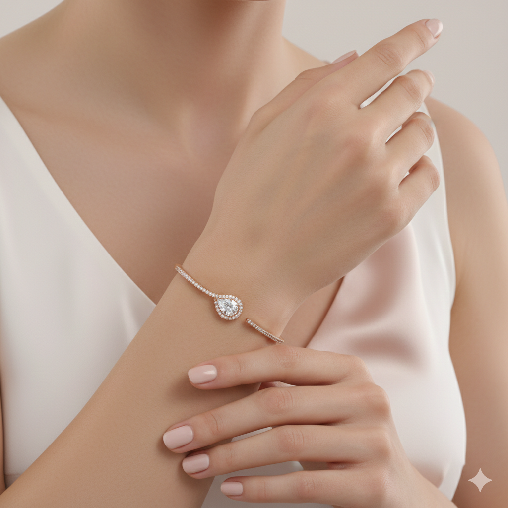 92.5 silver rose gold Teardrop ladies Bracelet with zicron stone - Image 3