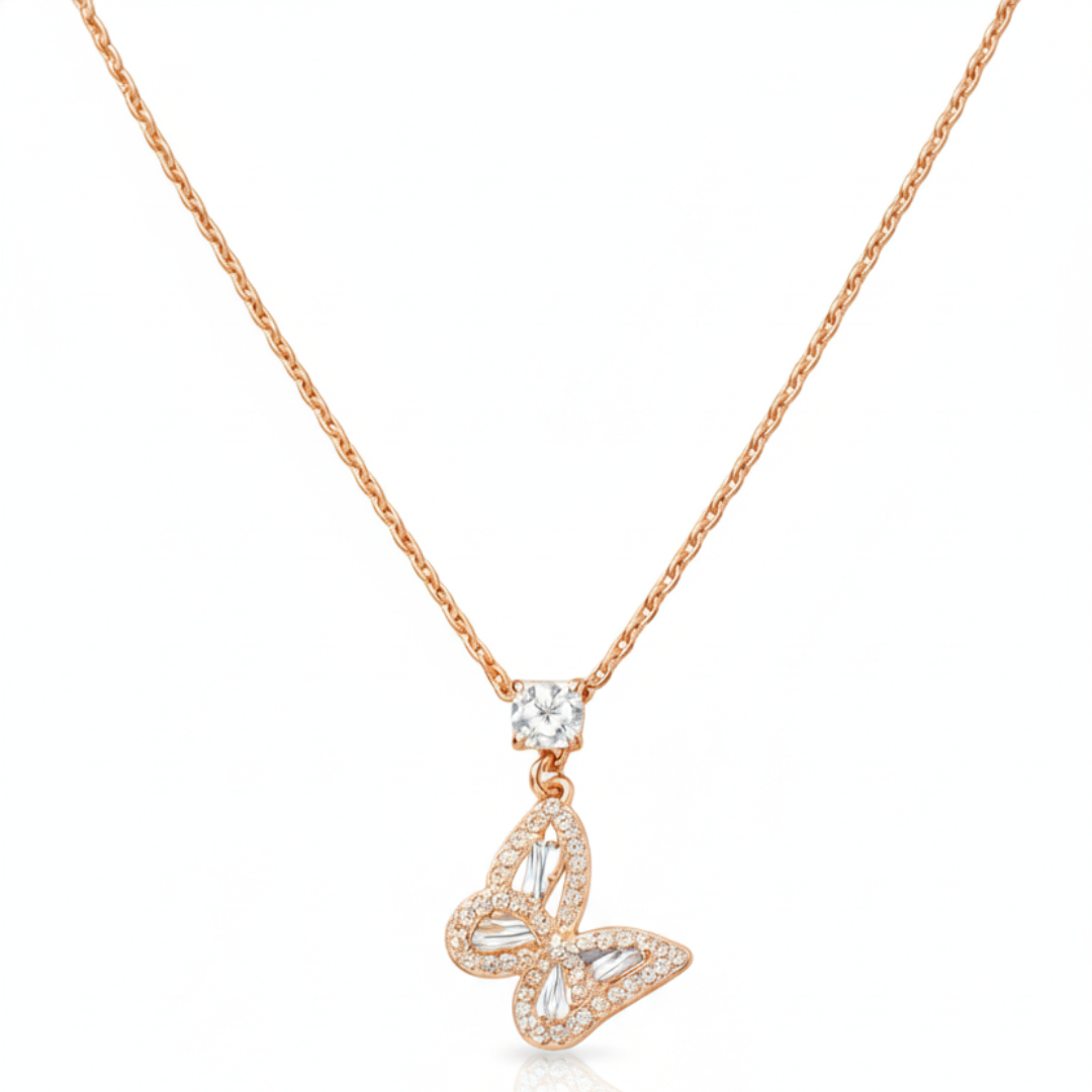 925 Sterling Silver Butterfly CZ Pendant Necklace | Rose Gold Plated Butterfly Necklace for Women & Girls | 925Gram