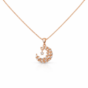 92.5 Sterling Silver Crescent Moon Pendant Necklace with CZ Stones | Rose Gold Plated Silver Jewellery | 925Gram