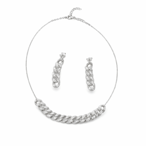 92.5 Sterling Silver Cuban Link Necklace & Earring Set with CZ | Elegant Silver Jewellery Set | 925Gram