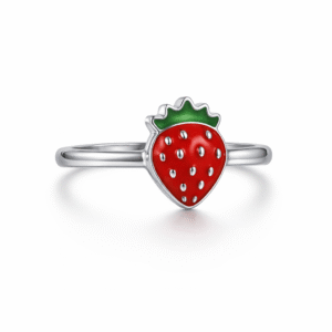 92.5 Sterling Silver Strawberry Ring for Kids | Enamel Children’s Silver Ring | 925Gram