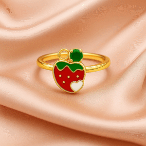 92.5 Sterling Silver Strawberry Ring for Kids | Gold Plated Enamel Children’s Silver Ring | 925Gram
