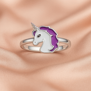 92.5 Sterling Silver Purple Unicorn Enamel Silver Child Ring – Kids Ring