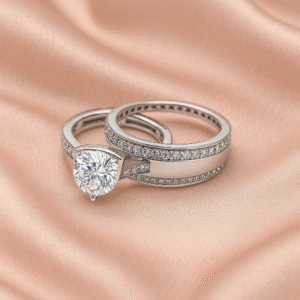 92.5 Sterling Silver - Eternal Spark Silver Ring Set | Solitaire & Band Duo