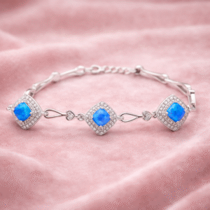 92.5 Sterling Silver Blue Opal Halo Bracelet for Women