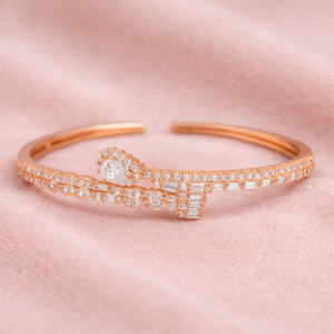 92.5 Sterling Silver Rose Gold Plated Zircon Open Bangle Bracelet for Women