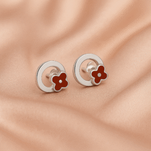92.5 Sterling Silver Flower Stud Earrings for Kids | Red Enamel Children’s Silver Earrings | 925Gram