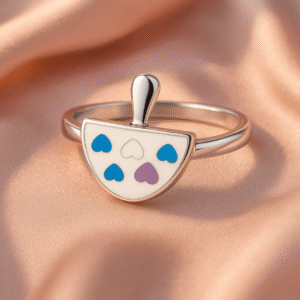 92.5 Sterling Silver - Colorful Hearts Spinner Silver Ring for Kids
